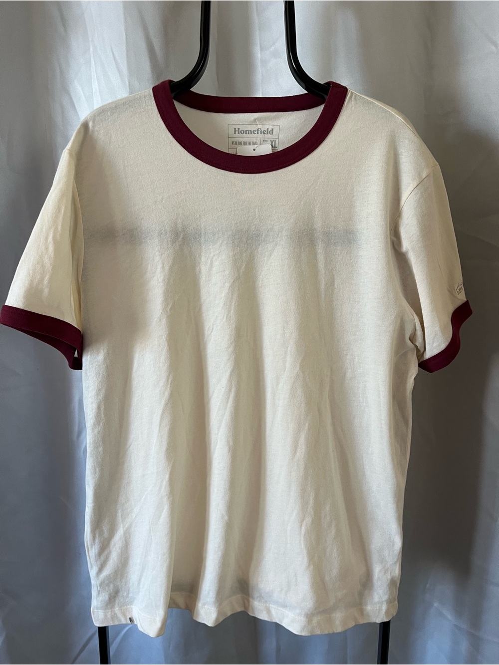 Homefield Unisex Ringer Tee Maroon/Cream
